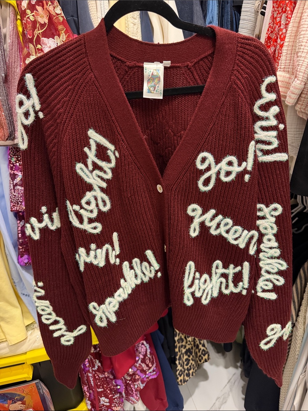 AGGIE A&M used Queen of sparkles Burgundy Script-Embroidered Cardigan Swear